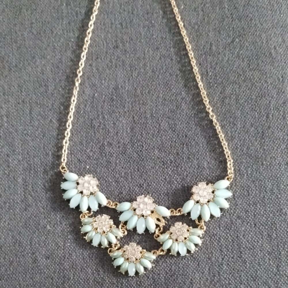 Turquois/Gold/Crystal Flower Bib Necklace – Arabella Bridal,